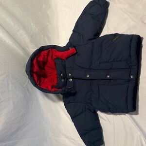 RALPH LAUREN -Blue & Red Down Puffer Winter Coat Detachable Hood - size 12M